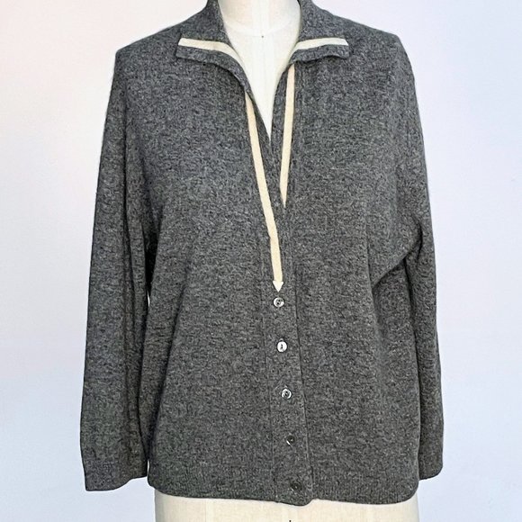 Vintage 50s Bernamere by Bernhard Altmann Wool Blend Arrow Detail Gray Cardigan - Picture 1 of 12